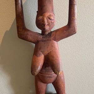 Yoruba Female Caryatid Stool 25" - Nigeria - African Art (circa 1920)